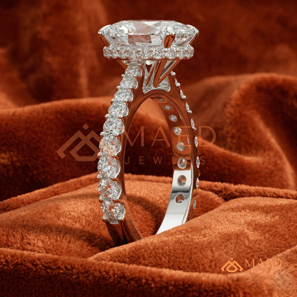 Oval Cut Engagement Ring with Shared Prong Band | 14k Gold, Rose Gold & Silver