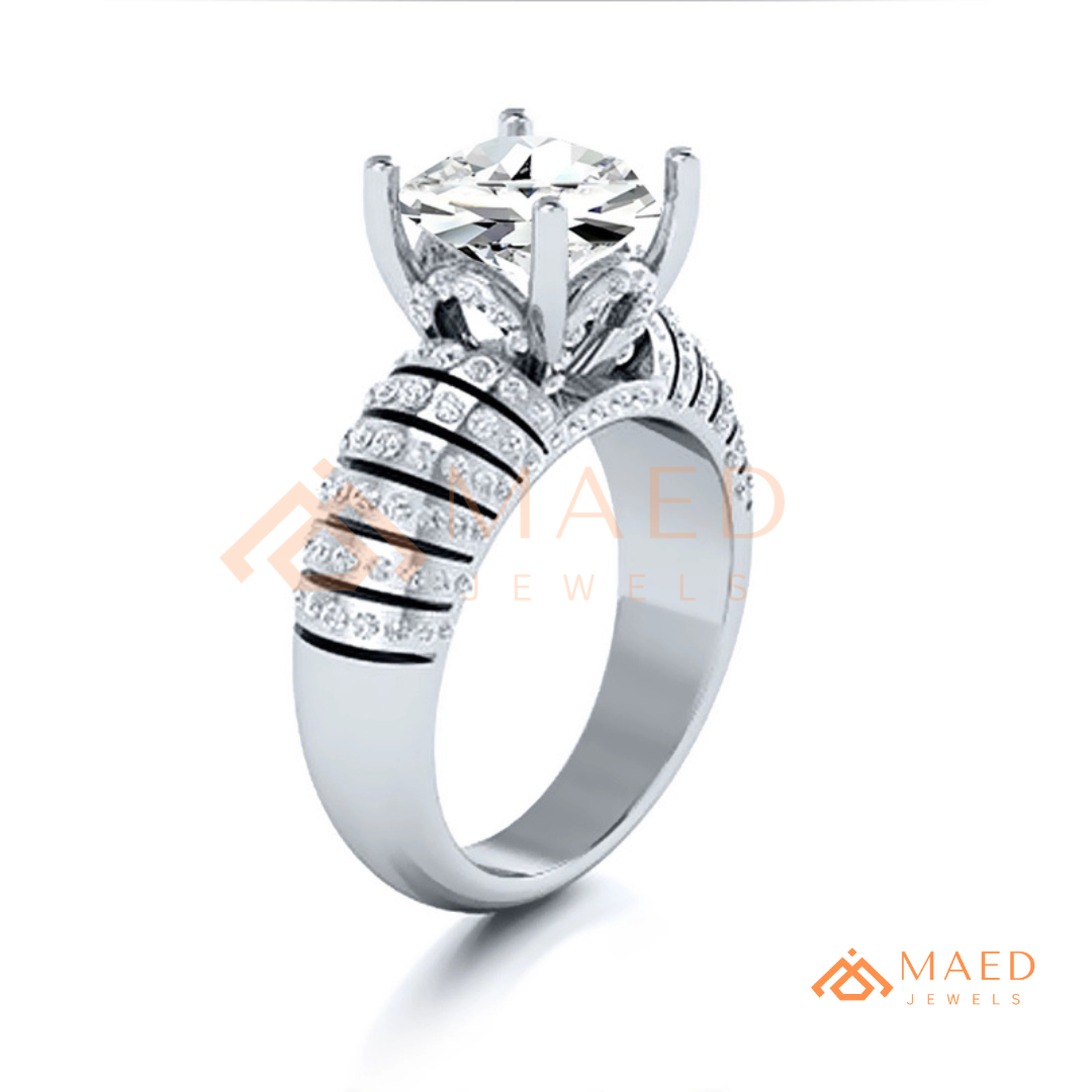 Round Cut Multi-Row Pave Engagement Ring in 14K Gold, Rose Gold & Sterling Silver | Wide Band Statement Cocktail Ring