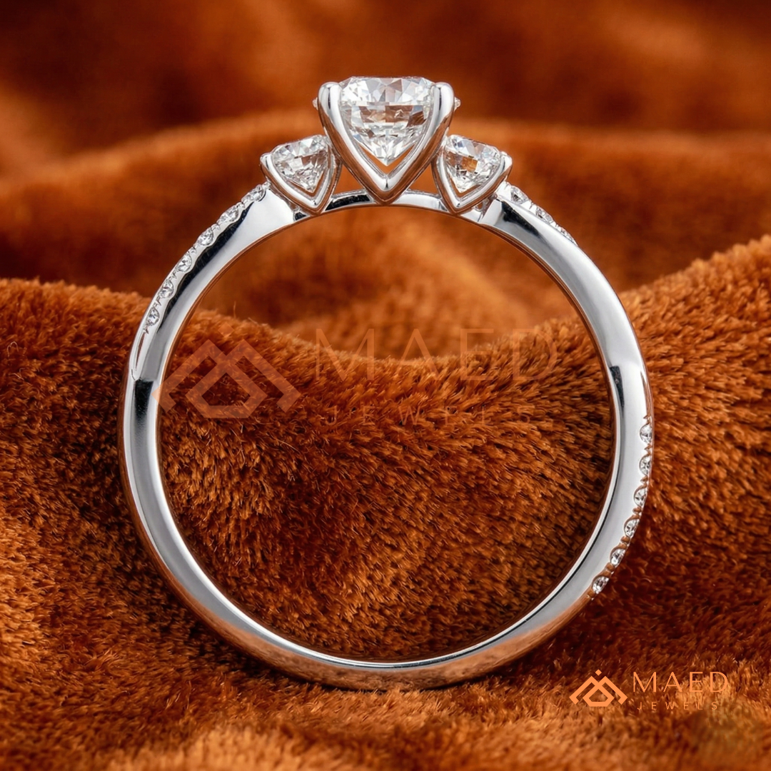 Classic 3-Stone Twisted Pavé Diamond Simulant Ring in Gold, Rose Gold & Silver