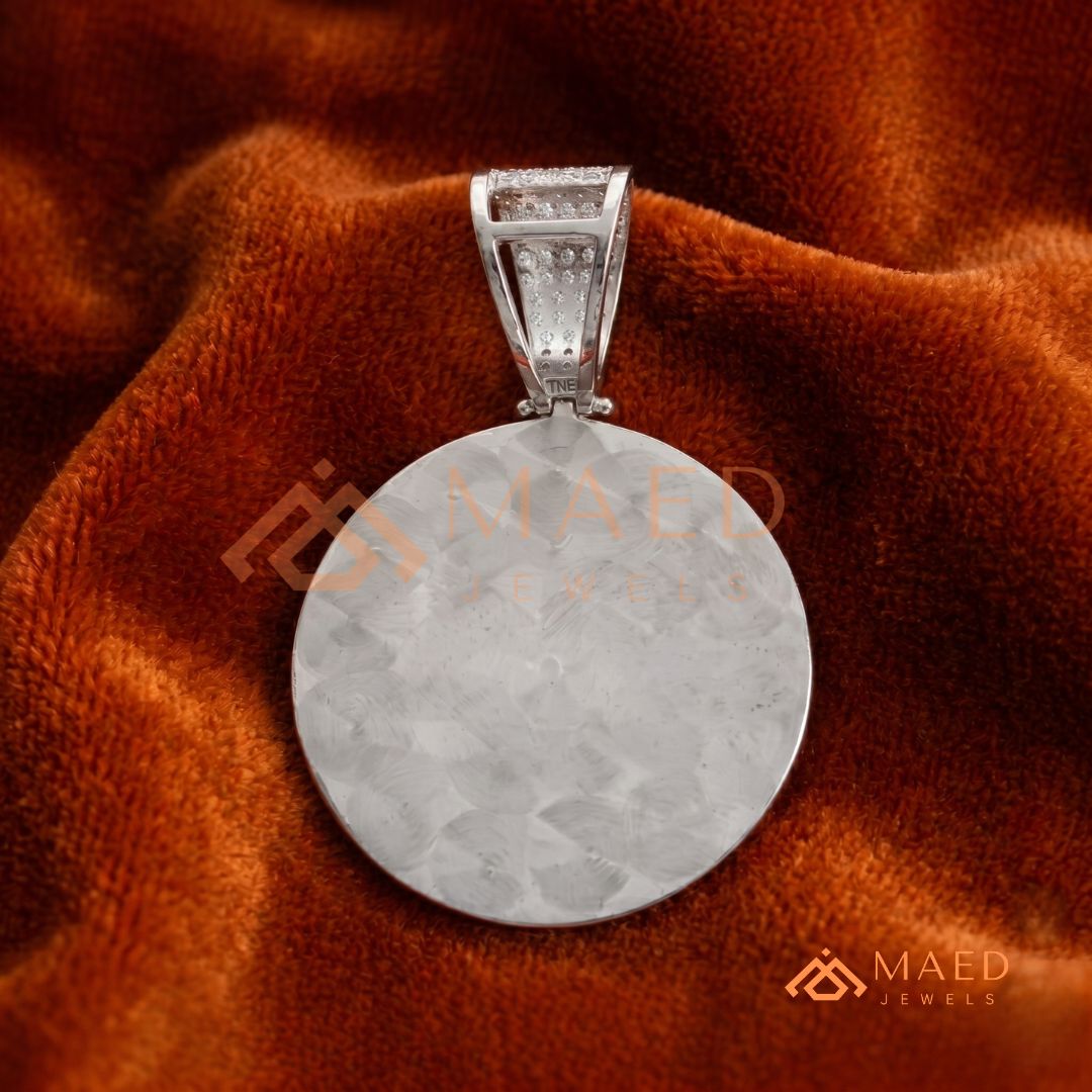 925 Sterling Silver Micro Pave Angel Medallion Pendant with Greek Key Border