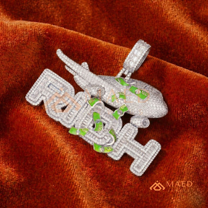 "RICH" Jet & Money Statement Pendant – Iced Out Luxury Medallion