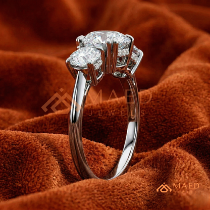 Three-Stone Round Cut Engagement Ring | Classic Trilogy Setting in 14K Gold, Rose Gold & Silver