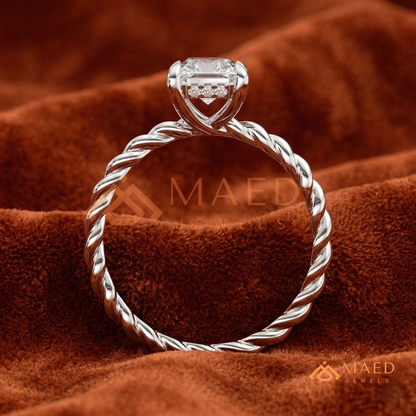 Classic Radiant Cut Twisted Cable Solitaire Ring in Silver, 14K Yellow Gold, or Rose Gold