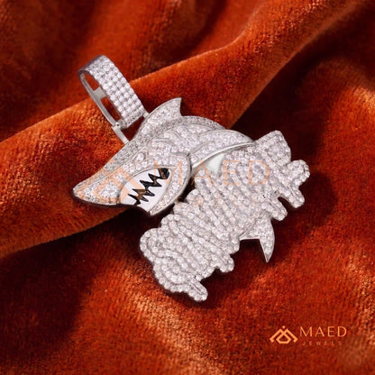 Iced-Out "SAVAGE" Shark Pendant – Micro-Pave Diamond Finish