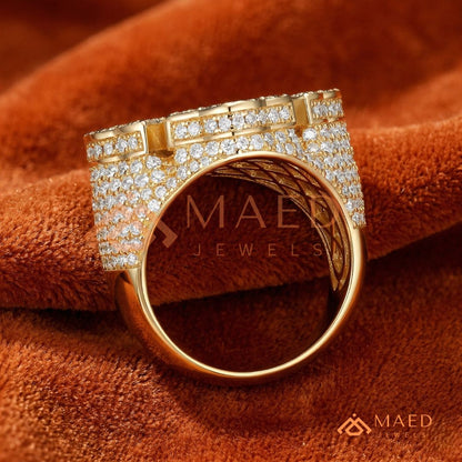 Men's Iced-Out 3D Cross Statement Ring | Silver, 14K Gold & Rose Gold