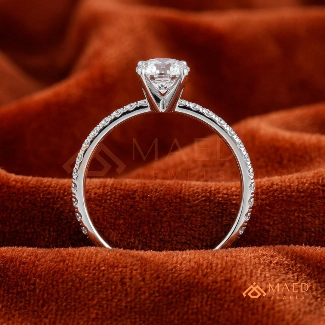 Oval Cut Moissanite Engagement Ring in 14K Gold, Rose Gold & Sterling Silver | Pave Diamond Simulant Wedding Band