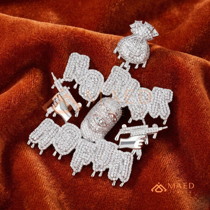 Iced Out "No Risk No Fun" Pendant - 14K Gold, Rose Gold & Silver Hip Hop Jewelry