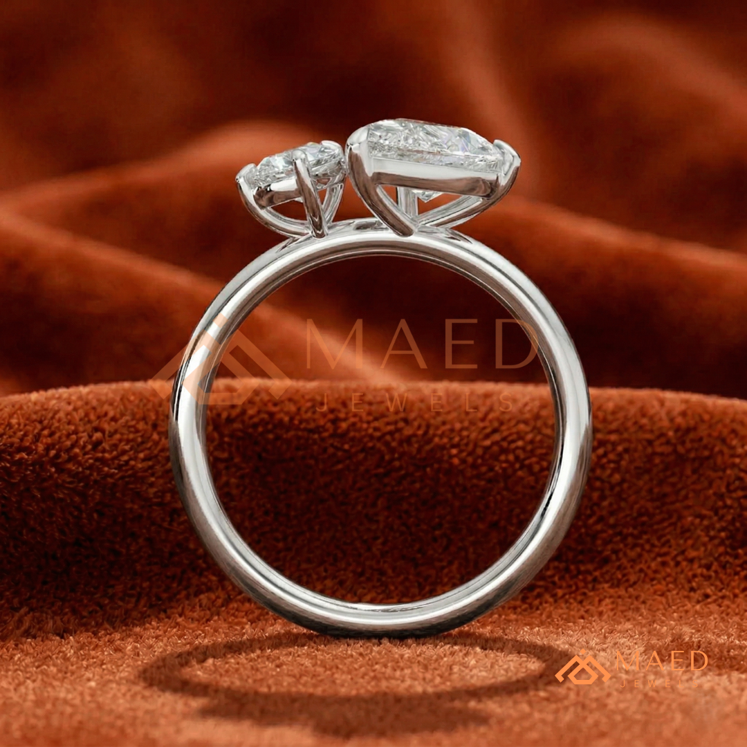 Toi et Moi Dual Pear Cut Bypass Engagement Ring in 14K Gold, Rose Gold & Silver