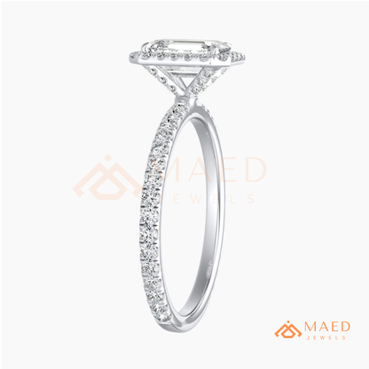 Emerald Cut Halo Engagement Ring in Sterling Silver, 14K Gold & 14K Rose Gold