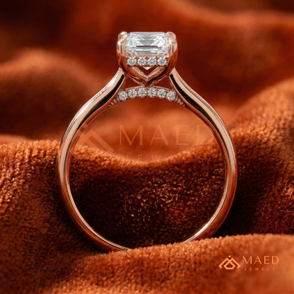 Classic Radiant Cut Solitaire Engagement Ring with Hidden Halo in Silver, 14K Gold & Rose Gold