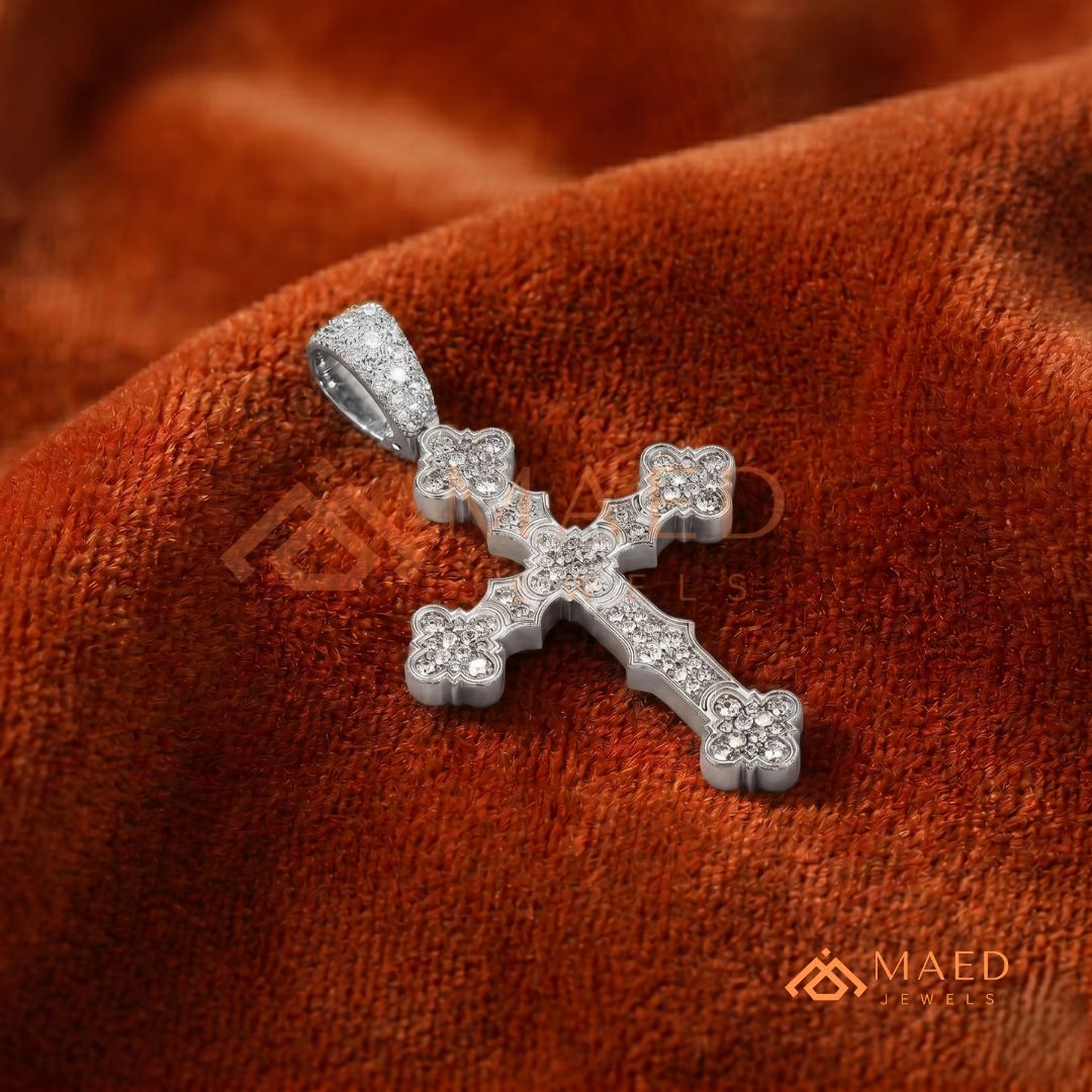 The Cathedral Pavé Cross | Ornate Trefoil Gothic Crucifix Pendant