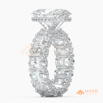 Elongated Oval Cut Engagement Ring with Full Oval Eternity Band | 14k Gold & Silver