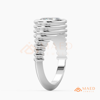 East-West Marquise Bezel Engagement Ring | Fluted Band in 14K Gold, Rose Gold & Silver