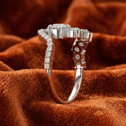 Nature-Inspired Radiant Cut Three-Stone Engagement Ring with Thorn Band in Silver, 14K Gold & Rose Gold