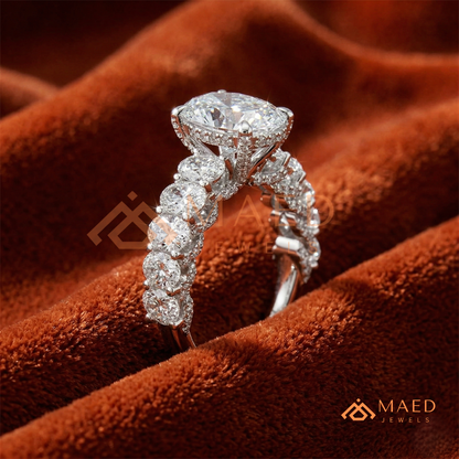 Elongated Oval Cut Engagement Ring with Oval Accent Band | 14k Gold, Rose Gold & Silver