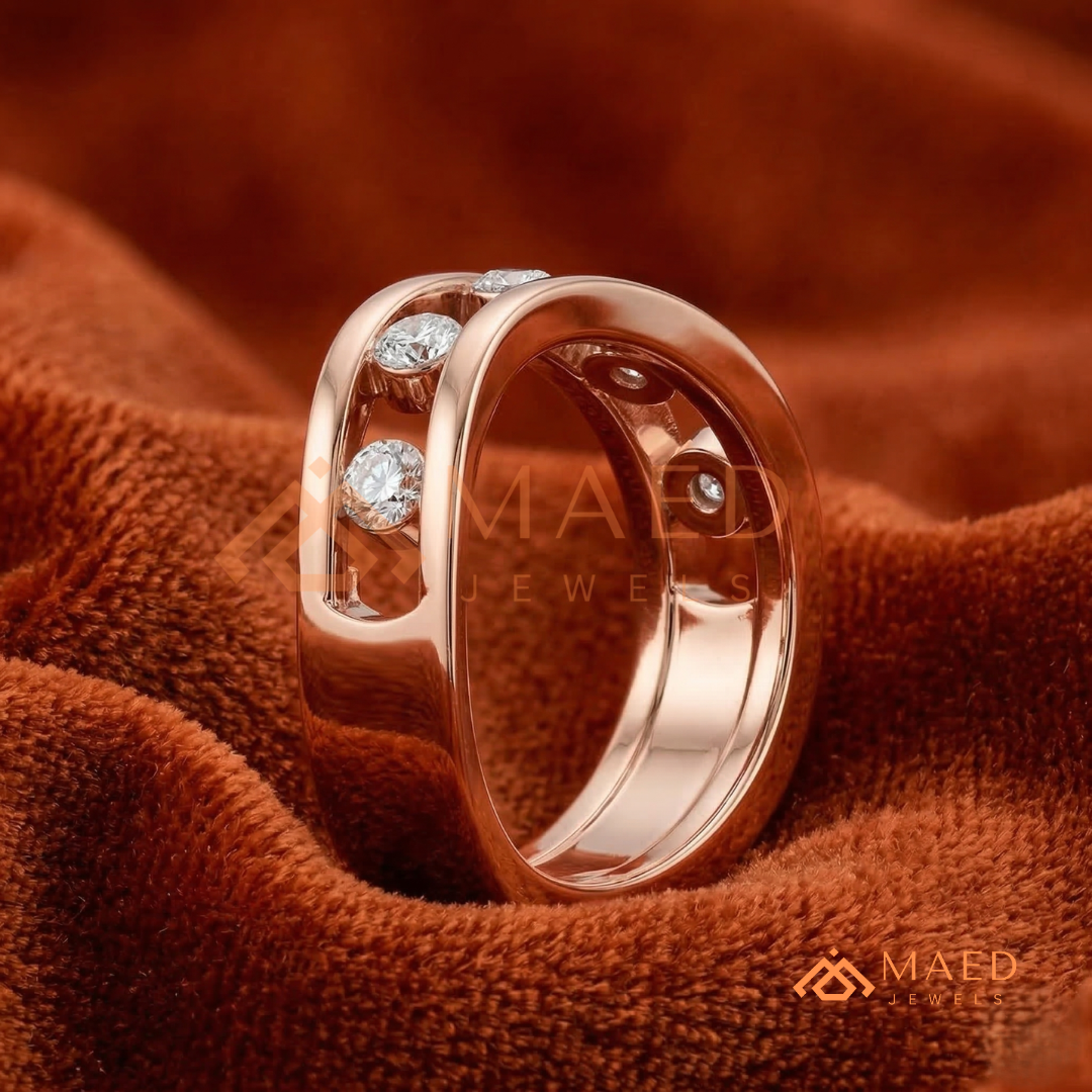 Contoured Open-Channel Diamond Ring | Silver, 14K Yellow & Rose Gold