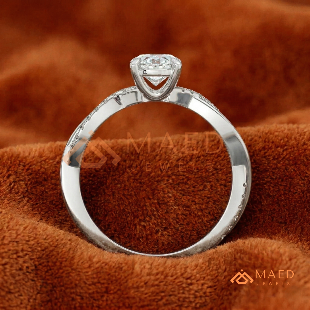 Oval Cut Twisted Infinity Engagement Ring in 14K Gold, Rose Gold & Silver | Entwined Pave Moissanite Wedding Ring for Women