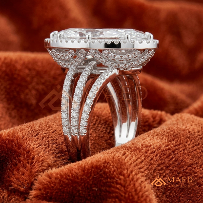 Classic Oval Cut Solitaire Engagement Ring with Split Shank Pave Band in Silver, 14K Gold & Rose Gold