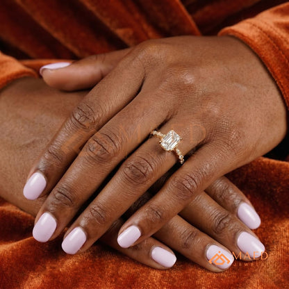 Radiant Cut Solitaire Engagement Ring with Dotted Accent Band