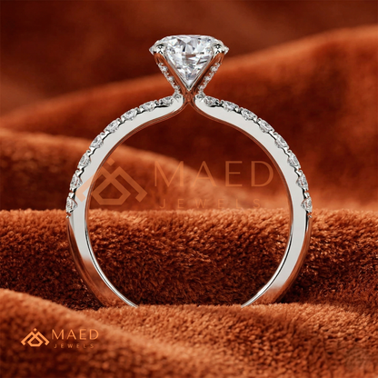 Oval Cut Engagement Ring with Pavé Band in Silver, 14K Gold, & 14K Rose Gold