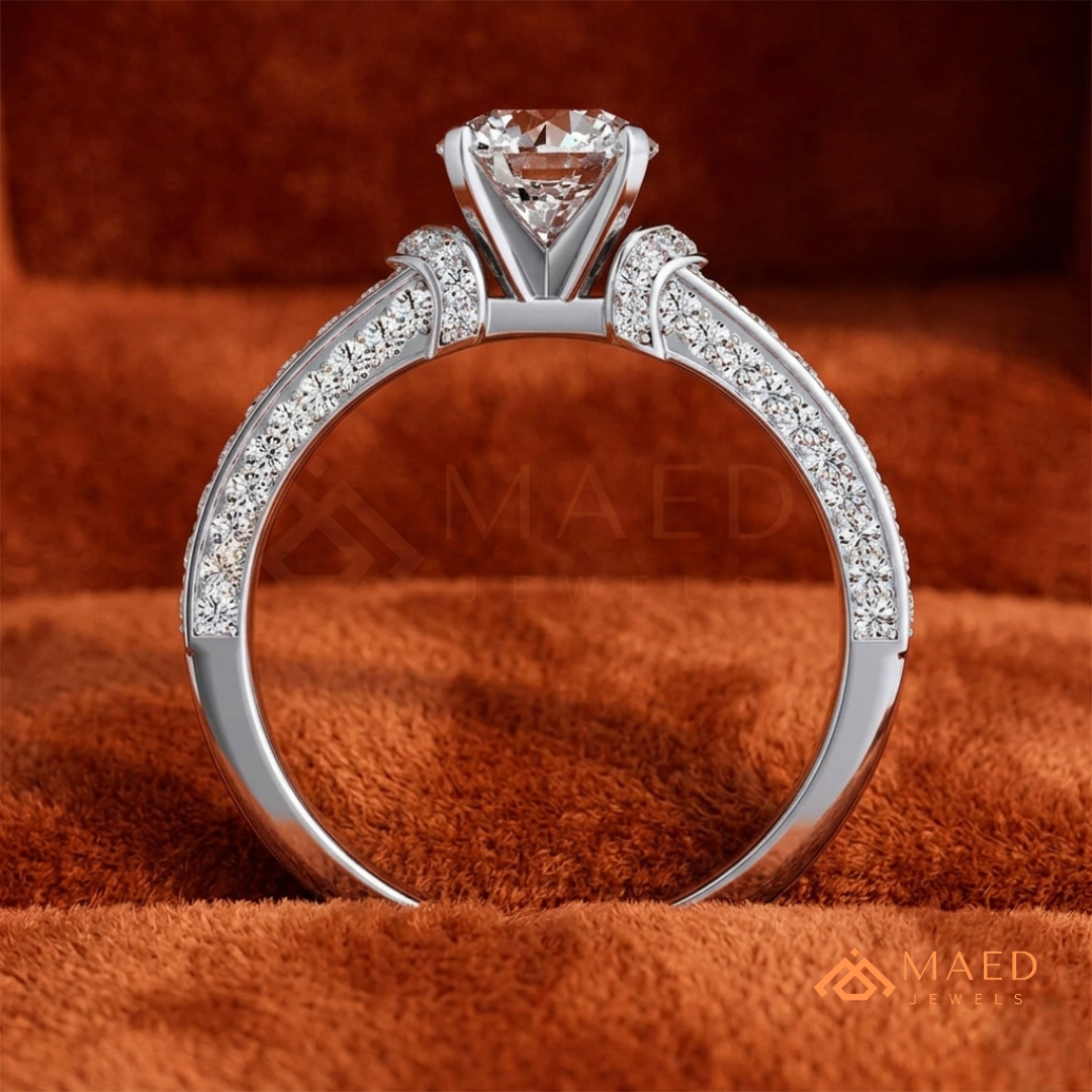 Classic Round Brilliant Solitaire Engagement Ring with Pavé Band