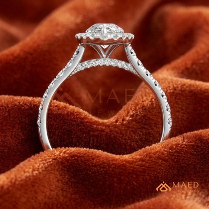 Pear Cut Halo Engagement Ring with Pave Band