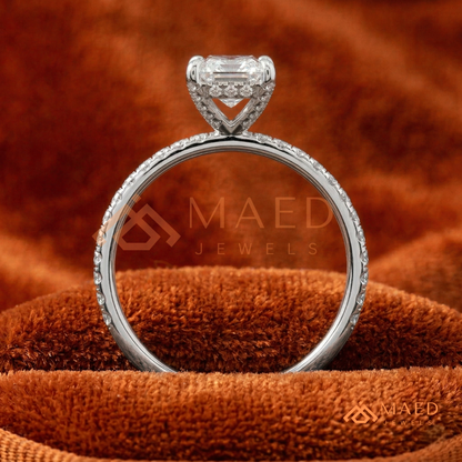 Radiant Cut Moissanite Engagement Ring in Sterling Silver, 14K White Gold & Rose Gold | Hidden Halo Diamond Band For Women