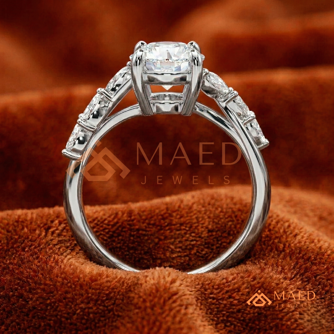 Marquise Leaf Clustered Vine Engagement Ring in 14K Gold, Rose Gold & Silver