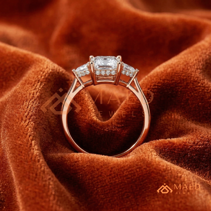 Radiant Cut Engagement Ring with Pear Side Stones | 14k Gold, Rose Gold & Silver