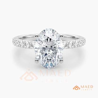 Oval Cut Engagement Ring with Pavé Band | Classic 4-Prong Promise Ring for Women | 14K Gold, Rose Gold & Sterling Silver