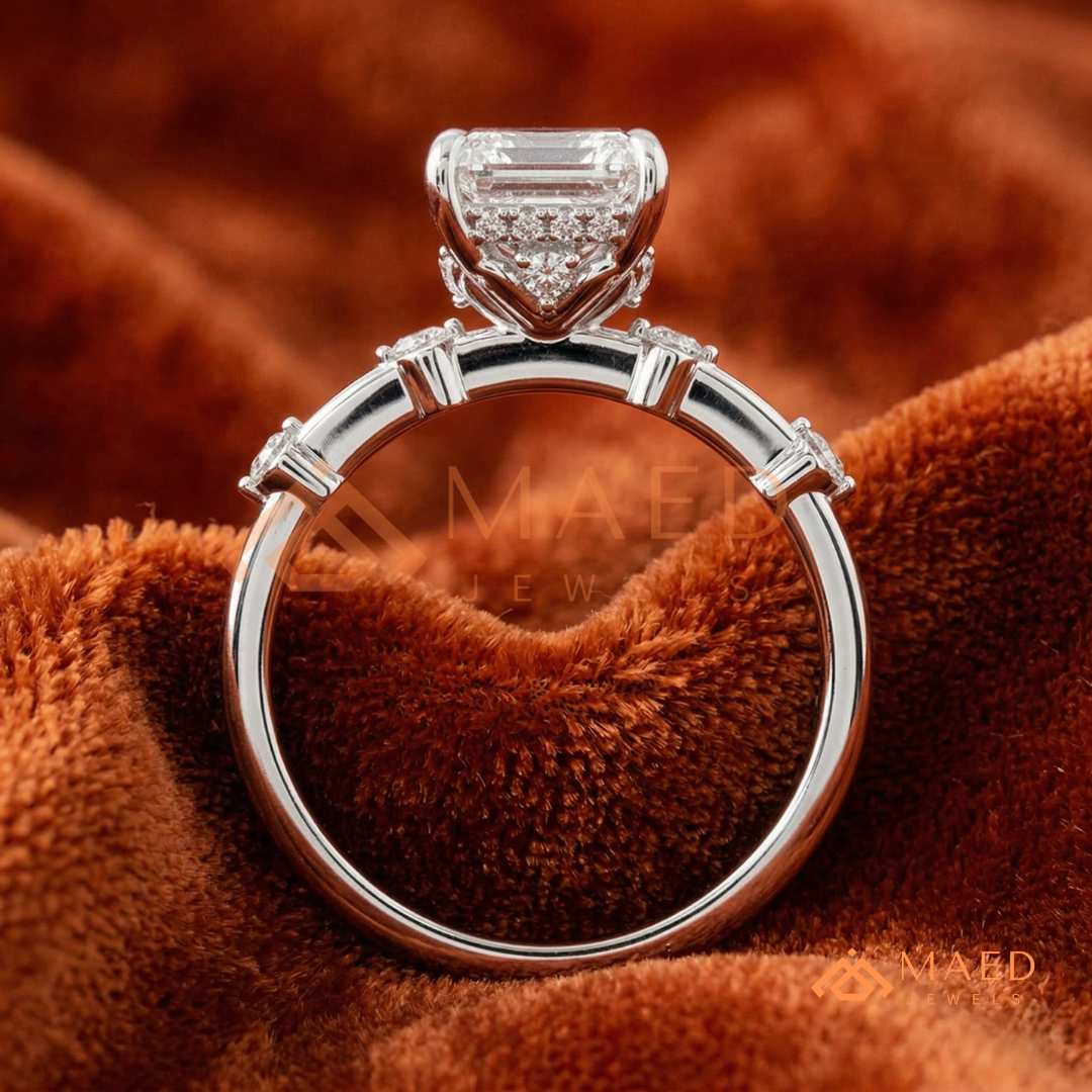 Asscher Cut Engagement Ring with Accent Stones | Vintage Art Deco Promise Ring | 14K Gold, Rose Gold & Sterling Silver