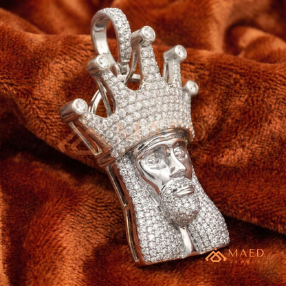 Iced Out King Jesus Head Statement Pendant | Silver, 14K Yellow & Rose Gold
