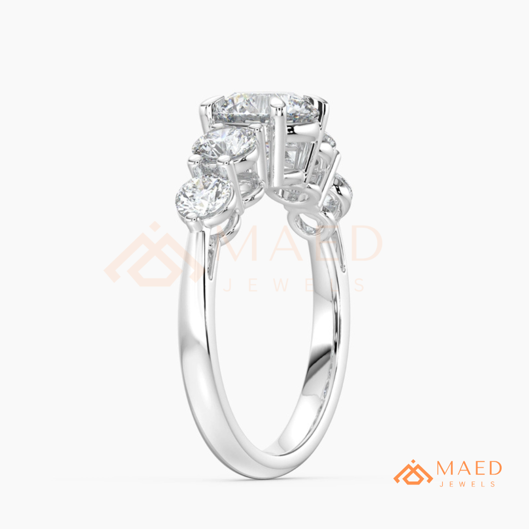 Round Cut 5-Stone Graduated Engagement Ring in Sterling Silver, 14K Gold & 14K Rose Gold
