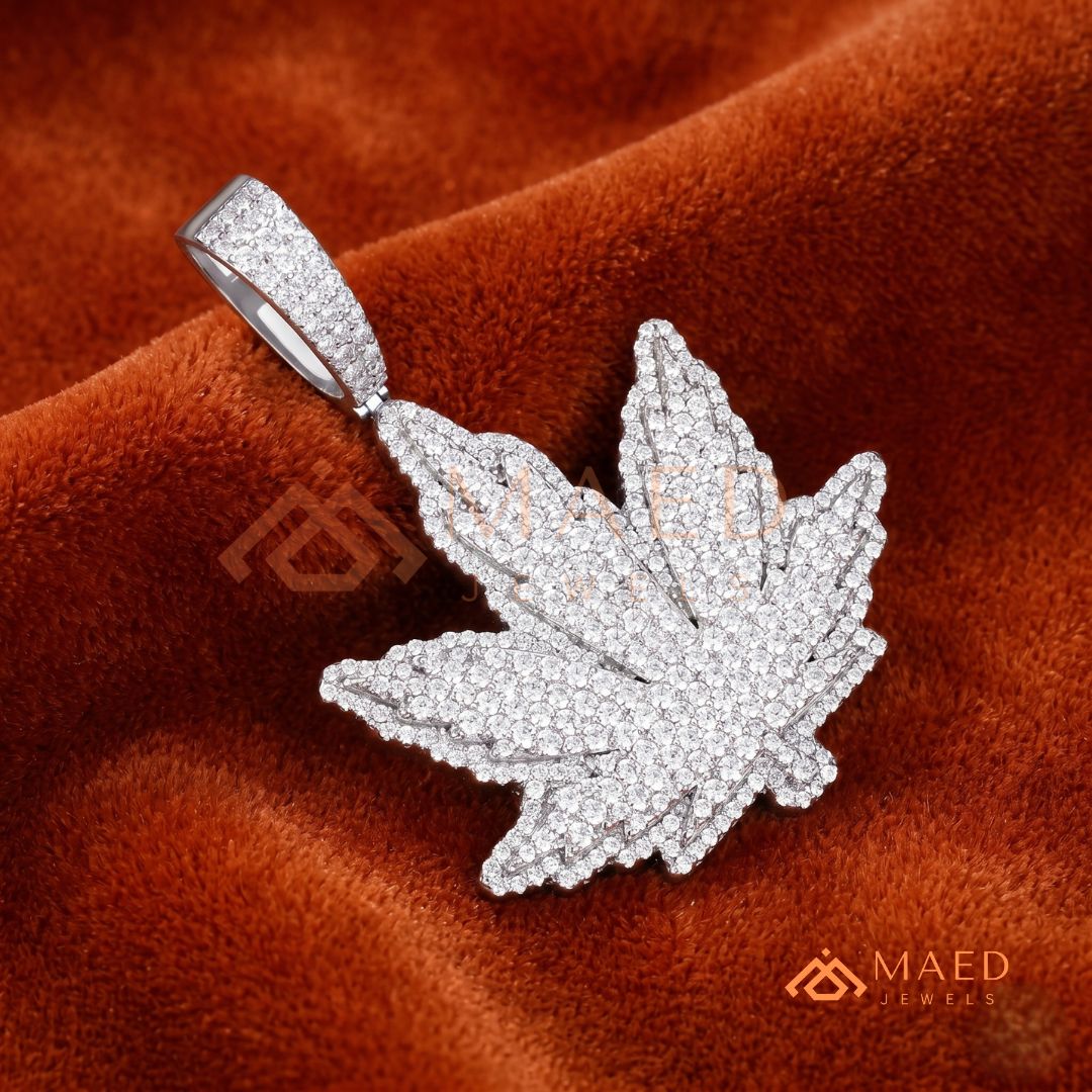 Iced Out Leaf Diamond Pendant | 14K Gold, Rose Gold & Sterling Silver