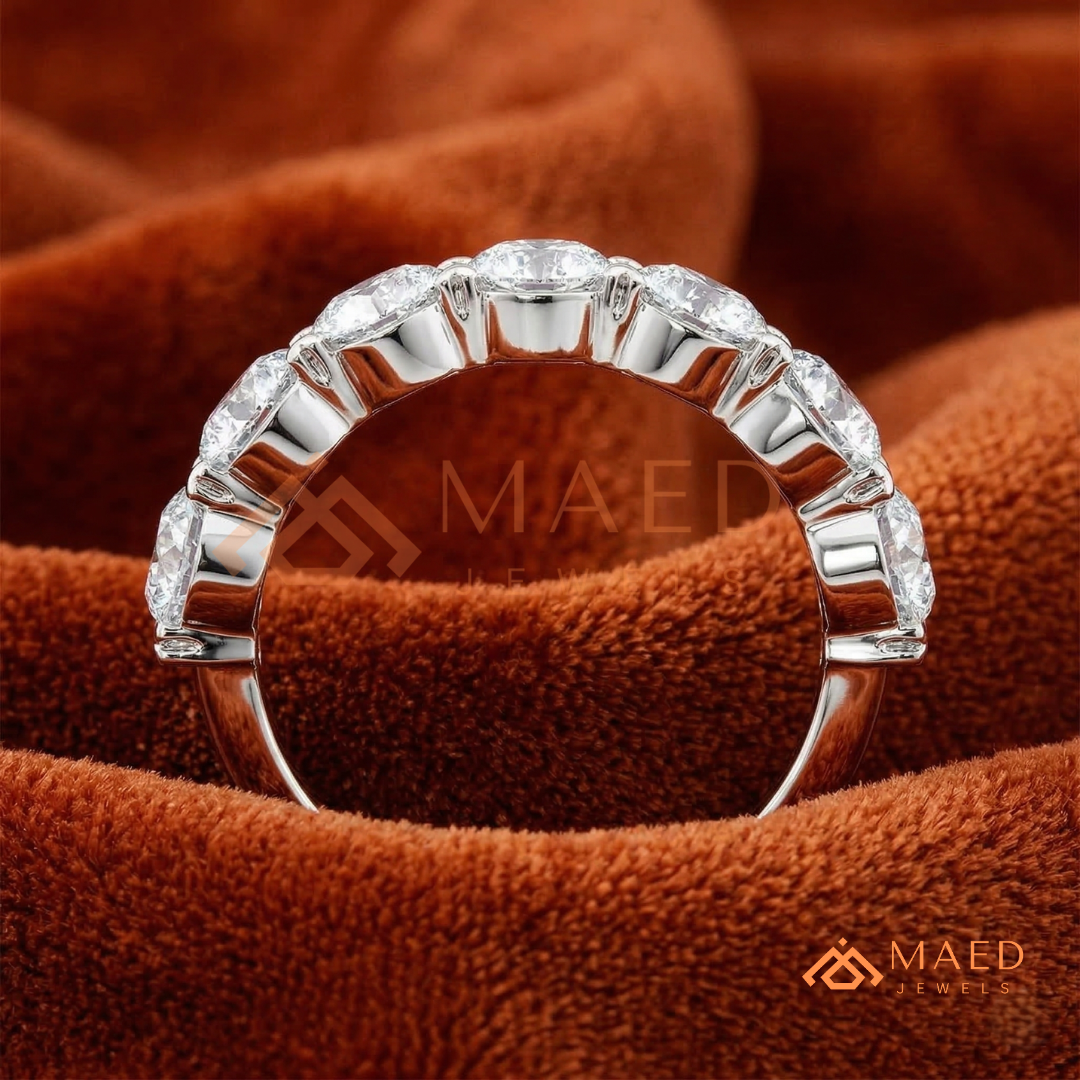 Classic Round Cut Half Eternity Ring – Shared Prong Moissanite Anniversary Band