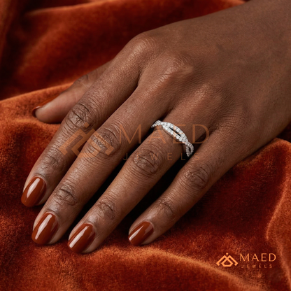 Double Row Twisted Infinity Diamond Wedding Band | Crossover Pavé Wave Ring in Silver, 14K Gold, & Rose Gold