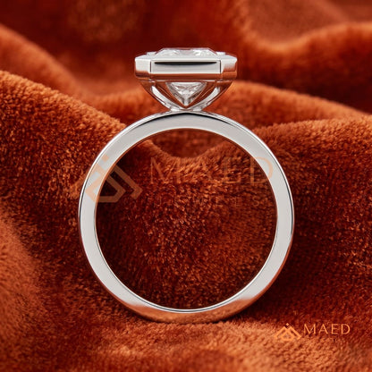 Radiant Cut Bezel Set Engagement Ring with Wide Flat Band in 14K Gold, Rose Gold & Silver