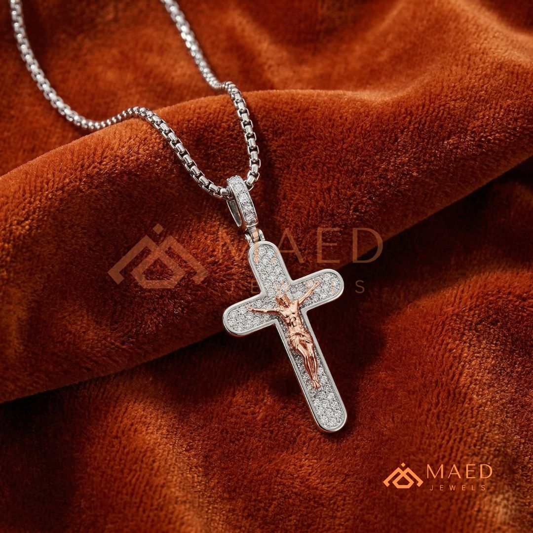 Heavy Micro Pavé Jesus Christ Cross Charm – Dual-Tone Statement Pendant