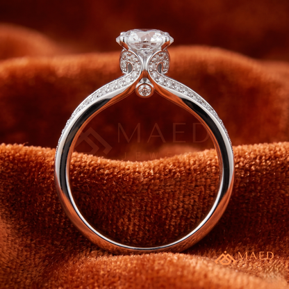 Round Brilliant Cut Split Shank Cathedral Engagement Ring in 14K Gold, Rose Gold & Silver | Vintage-Inspired Pave Accent Ring for Women