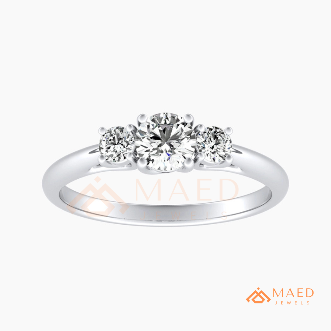 Classic Round Brilliant Cut Three Stone Ring | 14k Gold, Rose Gold & Silver