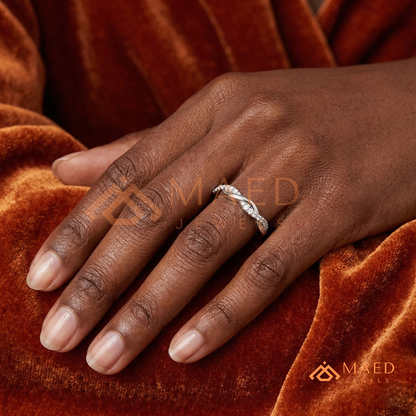 Half-Pavé Twisted Vine Diamond Wedding Band | Interlocking Infinity Wave Ring in Silver, 14K Gold, & Rose Gold