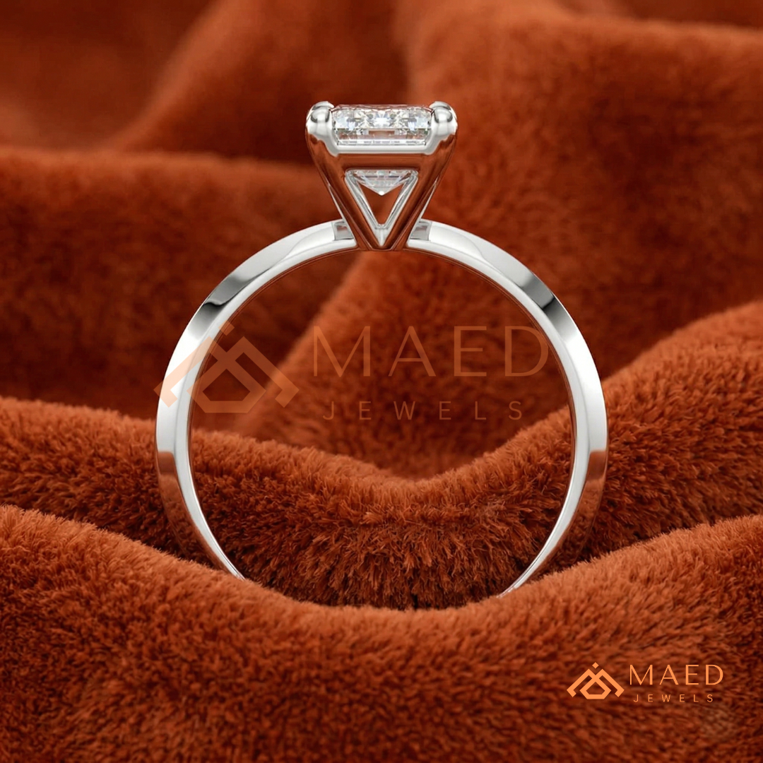 Classic Emerald Cut Solitaire Engagement Ring with Knife-Edge Band in Silver, 14K Gold & Rose Gold