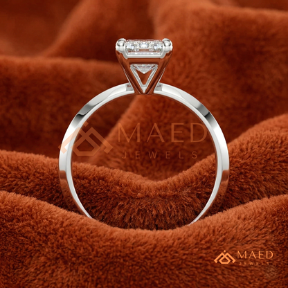 Classic Emerald Cut Solitaire Engagement Ring with Knife-Edge Band in Silver, 14K Gold & Rose Gold