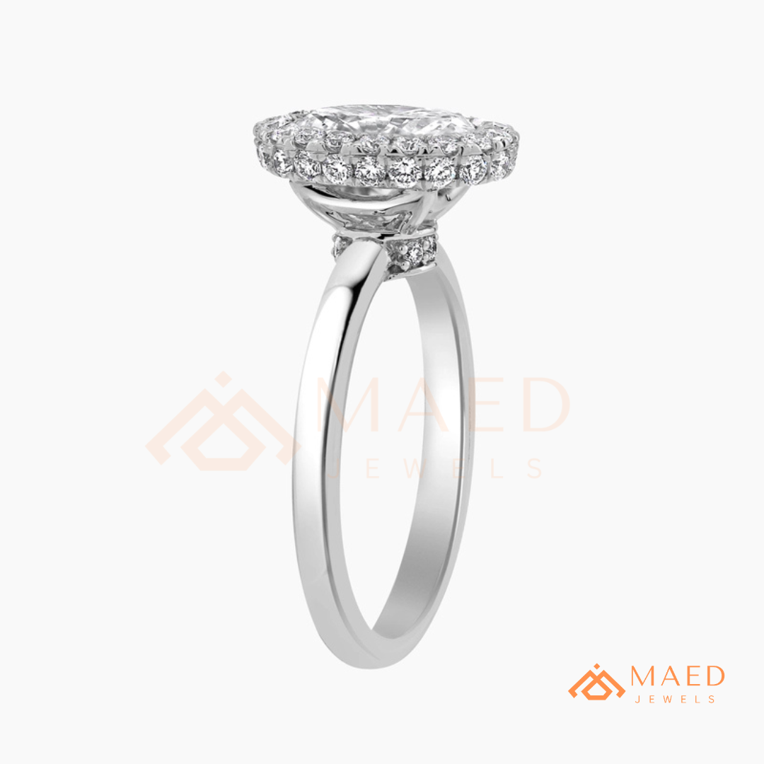Classic Oval Cut Halo Engagement Ring in 14K Gold, Rose Gold & Silver