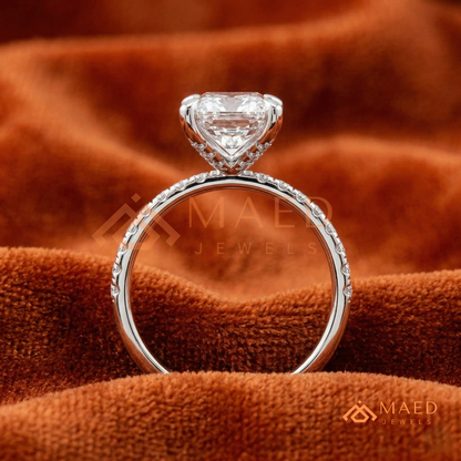 Radiant Cut Diamond Hidden Halo Engagement Ring in 14K Gold, Rose Gold & Silver