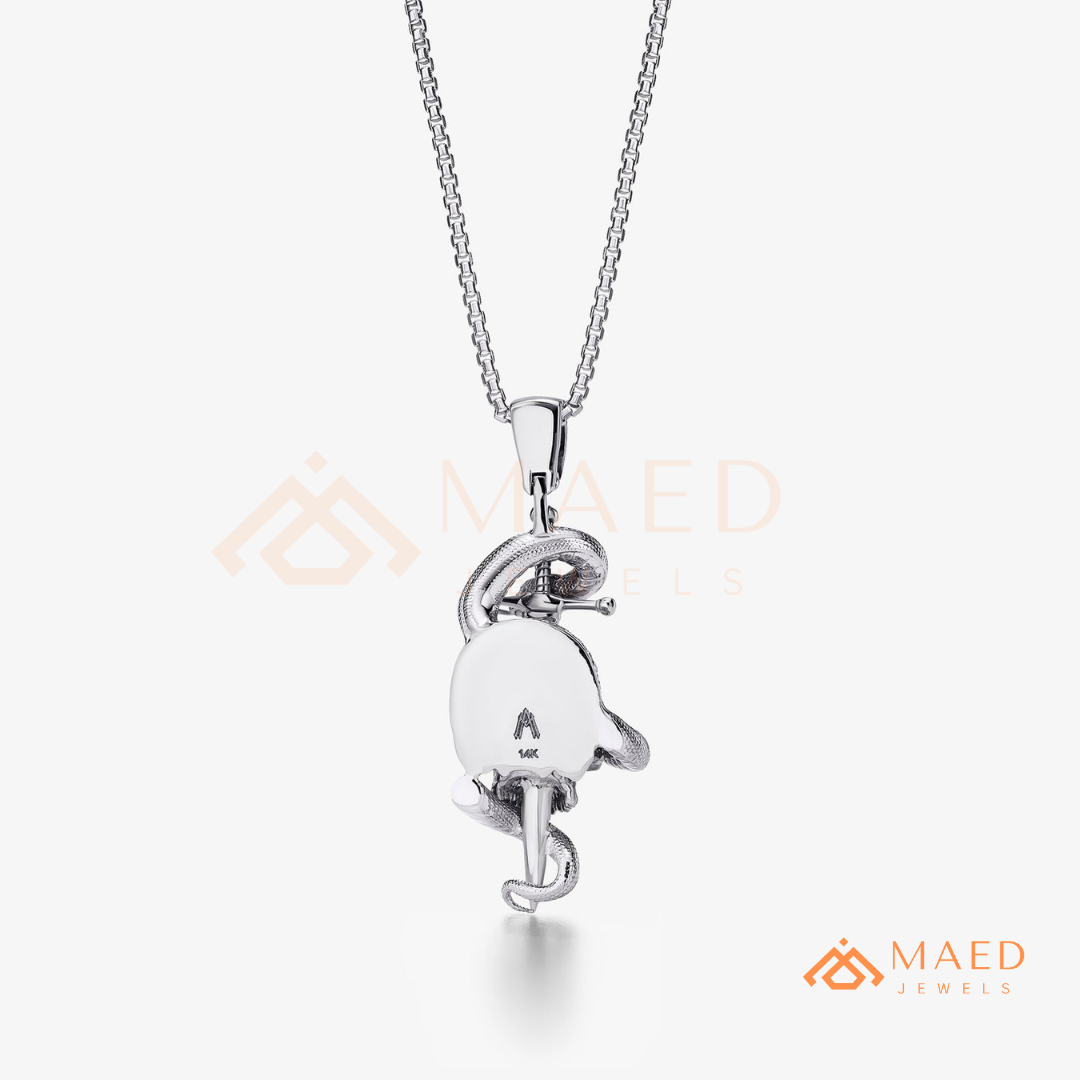 Fully Flooded Skull & Serpent Statement Charm – Ruby Red Eye Hip Hop Pendant
