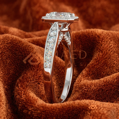 Radiant Cut Rectangular Halo Engagement Ring with Twisted Pavé Band