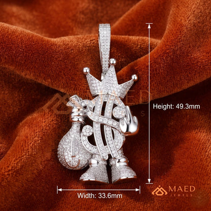 Money Bag King Diamond Pendant - 14K Gold, Rose Gold & Sterling Silver Hip Hop Charm
