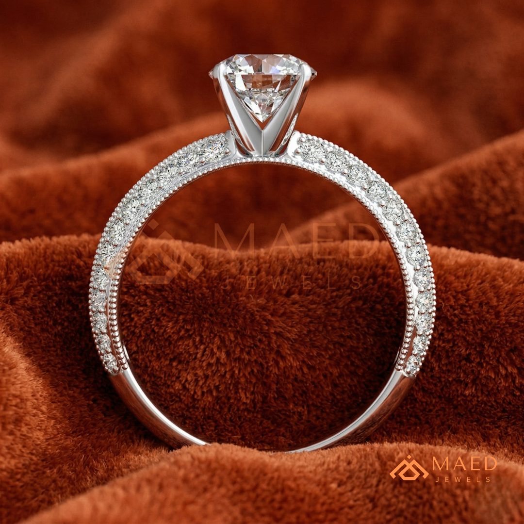 Vintage-Inspired Halo Diamond Simulant Ring in 14K Yellow Gold, Rose Gold & Sterling Silver
