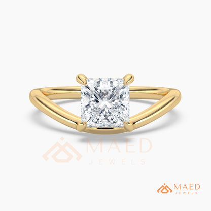 Princess Cut V-Band Solitaire Engagement Ring in 14K Gold, Rose Gold & Silver